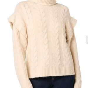 Joe's Jeans Cream Turtleneck Sweater with Cable Knit